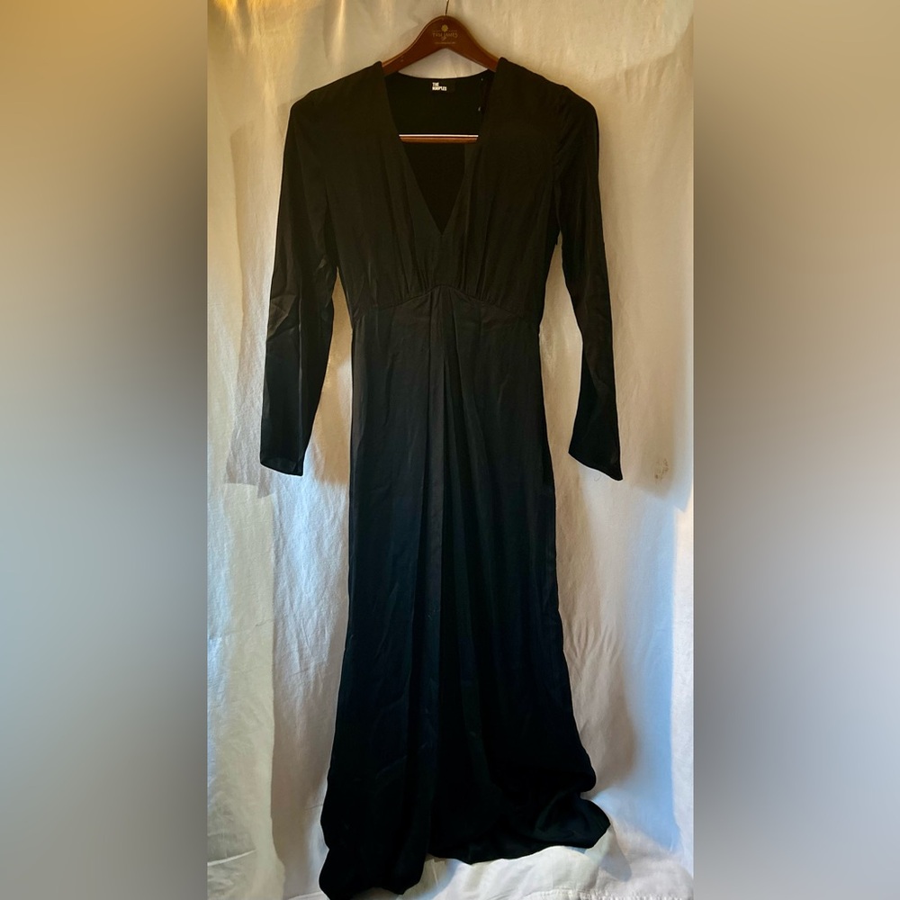 The Kooples Women’s 2 Glam Black Long Sleeve Maxi Dress $385 V-Neck 100% Viscose